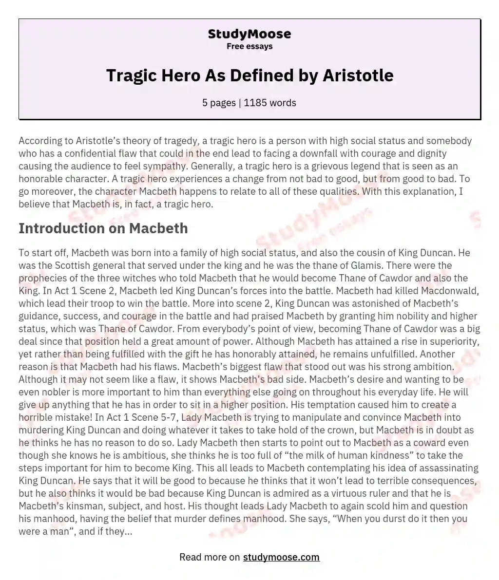 Tragic Hero As Defined by Aristotle essay