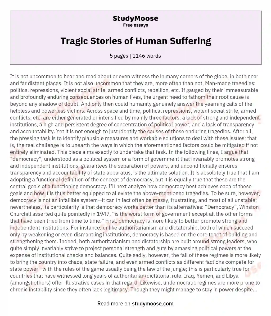 Tragic Stories of Human Suffering essay