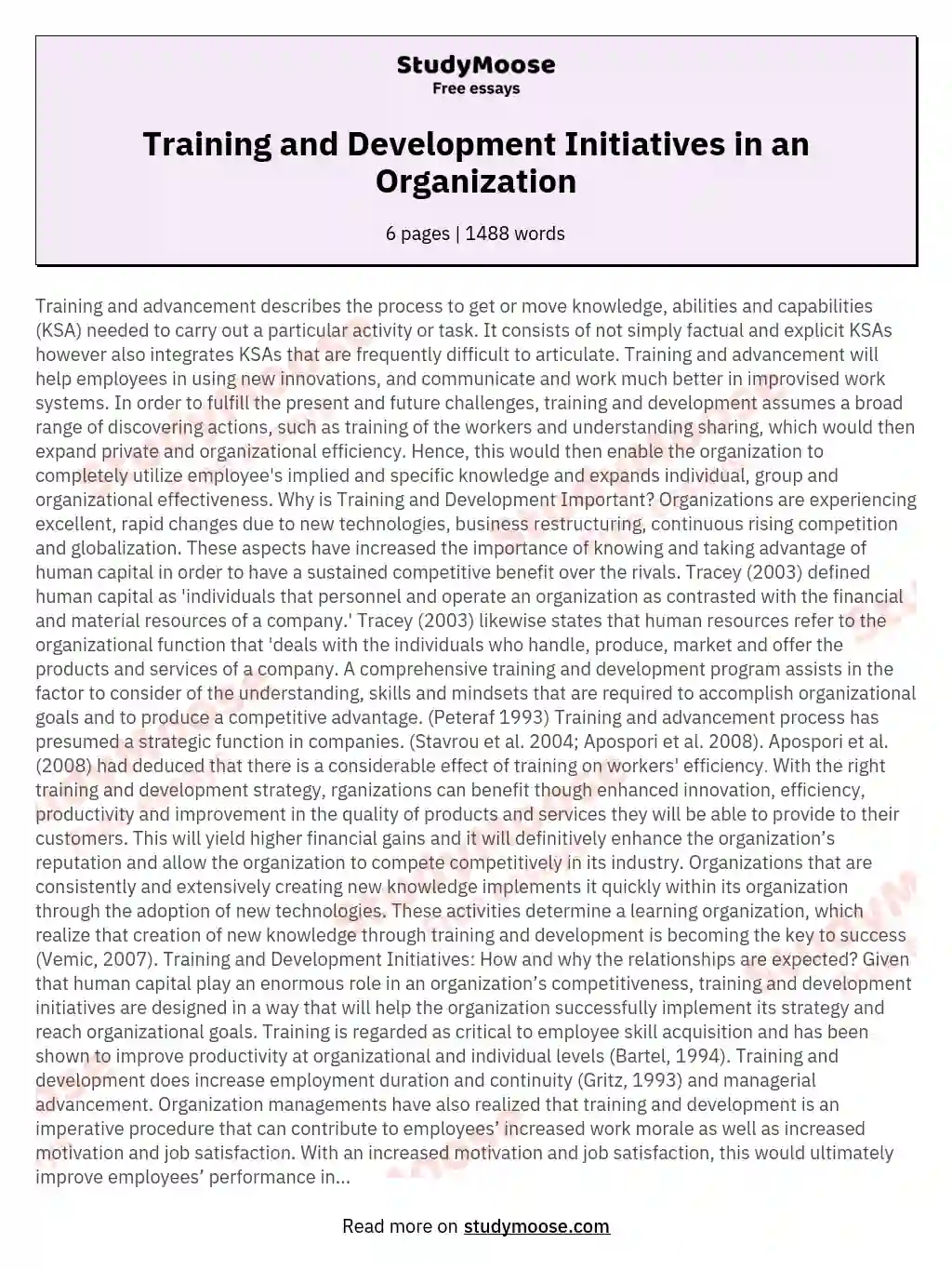 Detective slank Onderhandelen Training and Development Initiatives in an Organization Free Essay Example