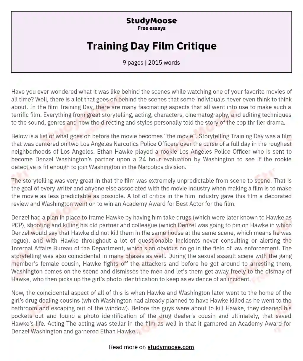 Training Day Film Critique essay