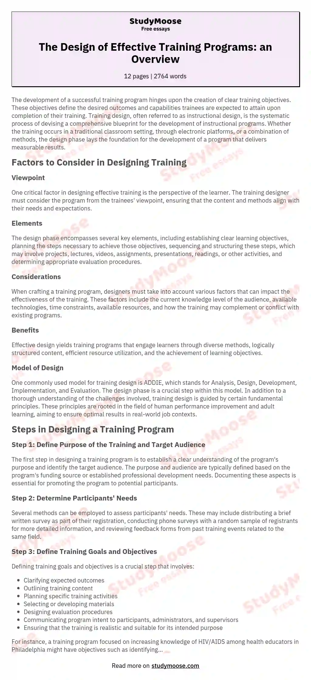 The Design of Effective Training Programs: an Overview essay