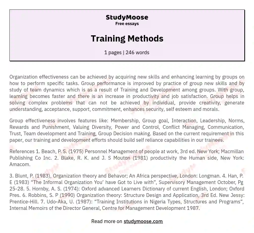 Training Methods essay