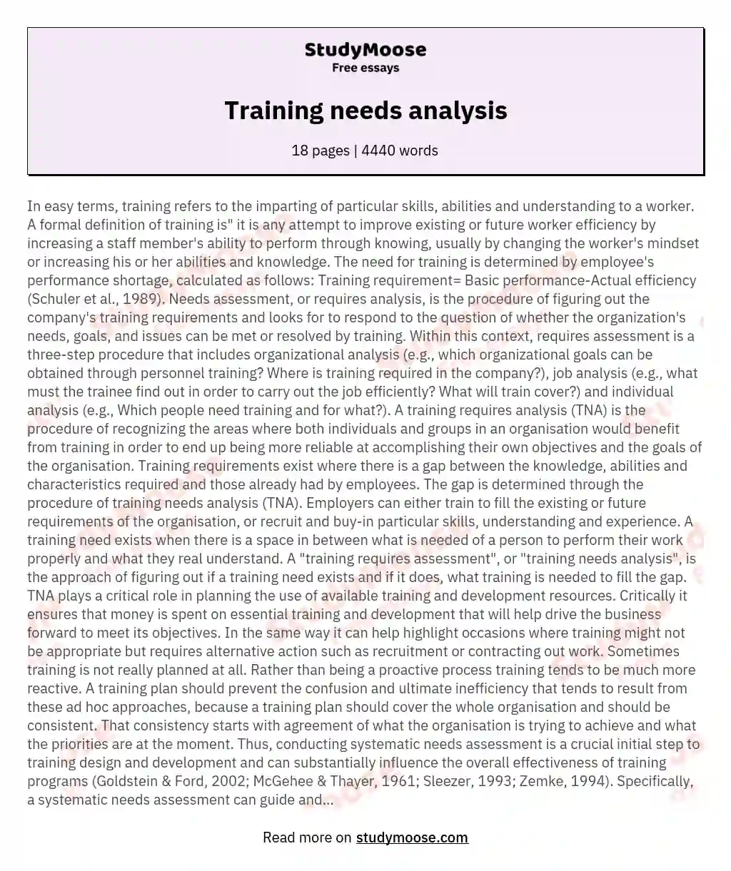 Training needs analysis essay