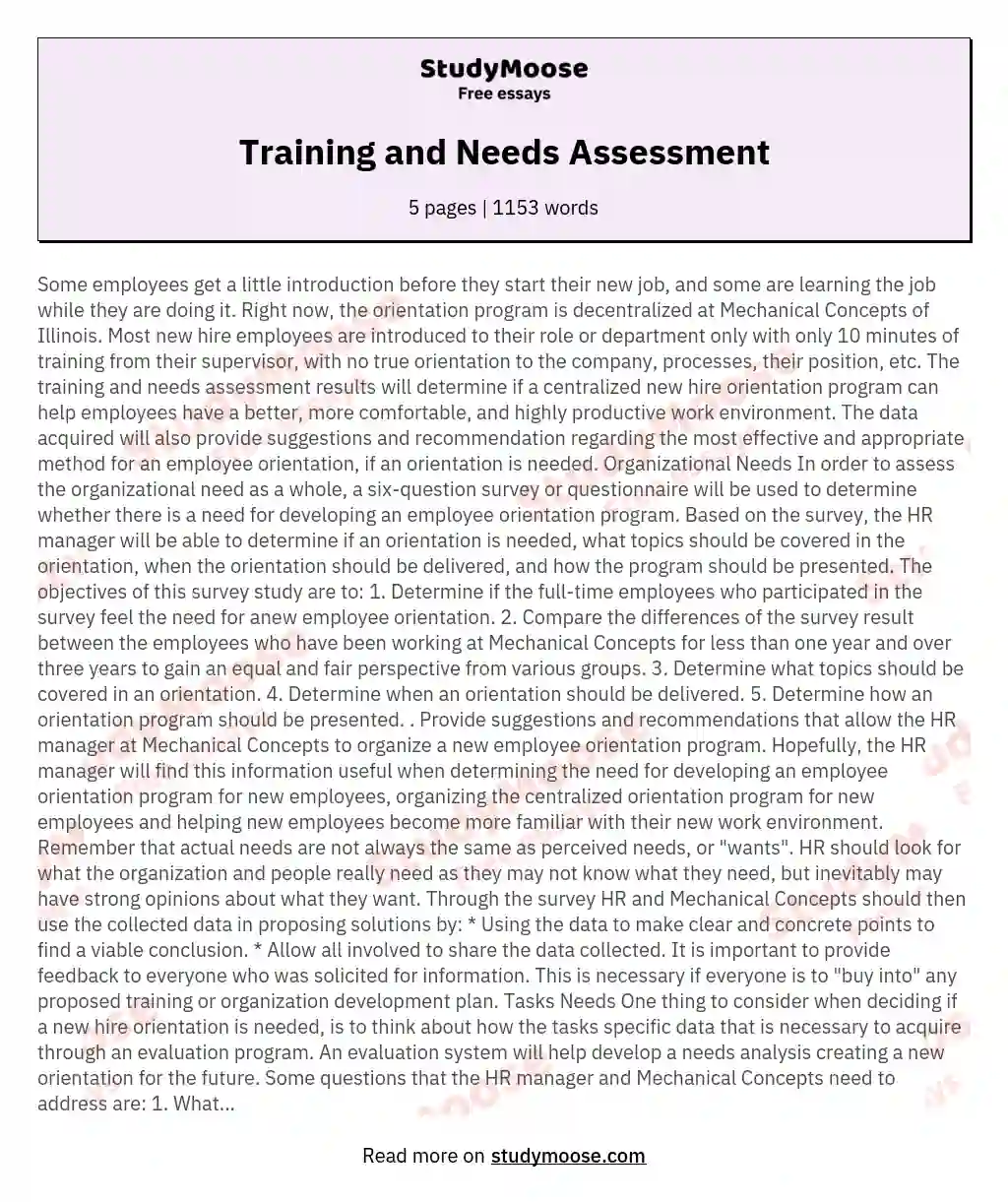 Training and Needs Assessment essay