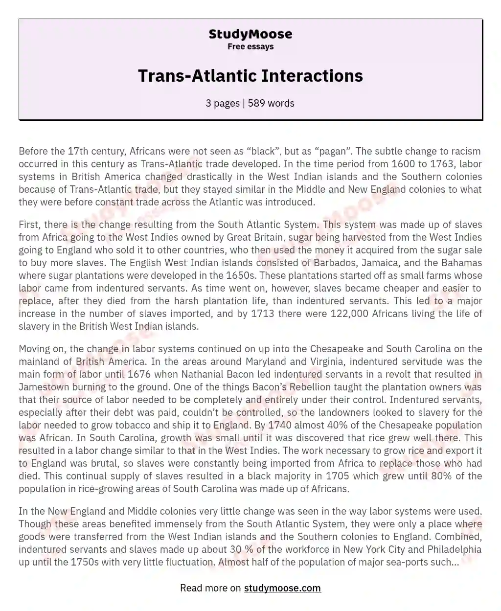 Trans-Atlantic Interactions essay