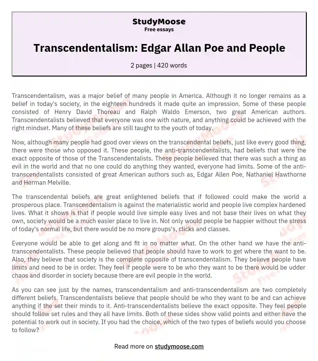 Transcendentalism: Edgar Allan Poe and People
