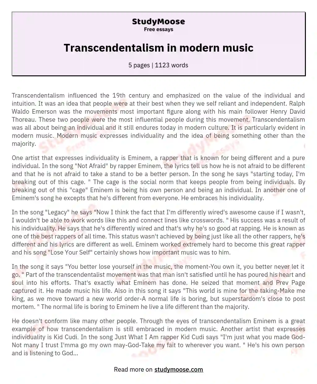 Transcendentalism in modern music essay