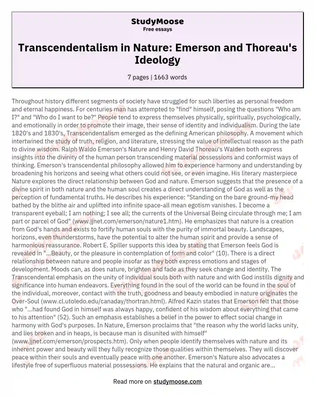 Transcendentalism in Nature: Emerson and Thoreau's Ideology essay