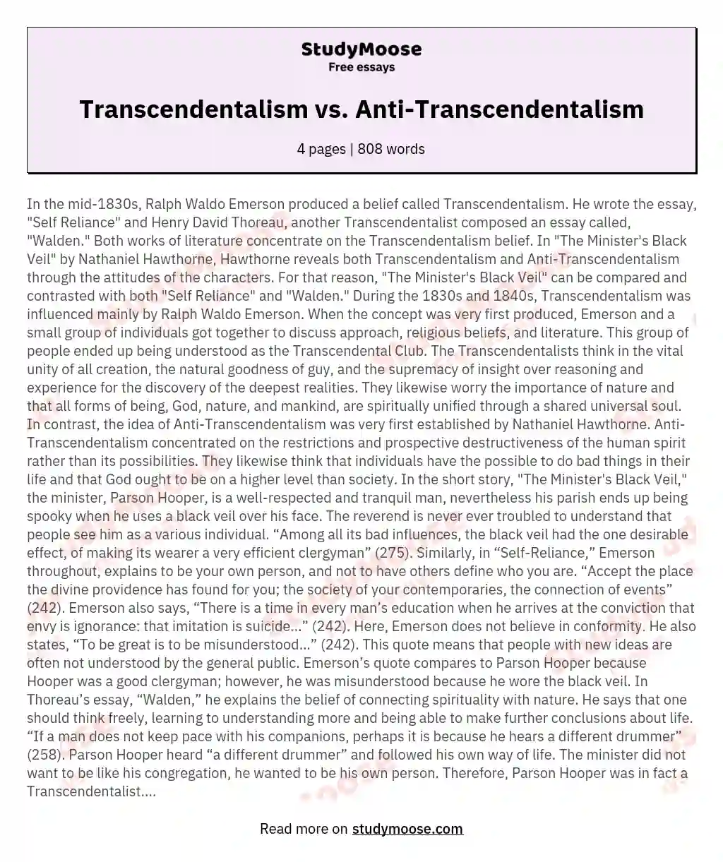 Transcendentalism vs. Anti-Transcendentalism