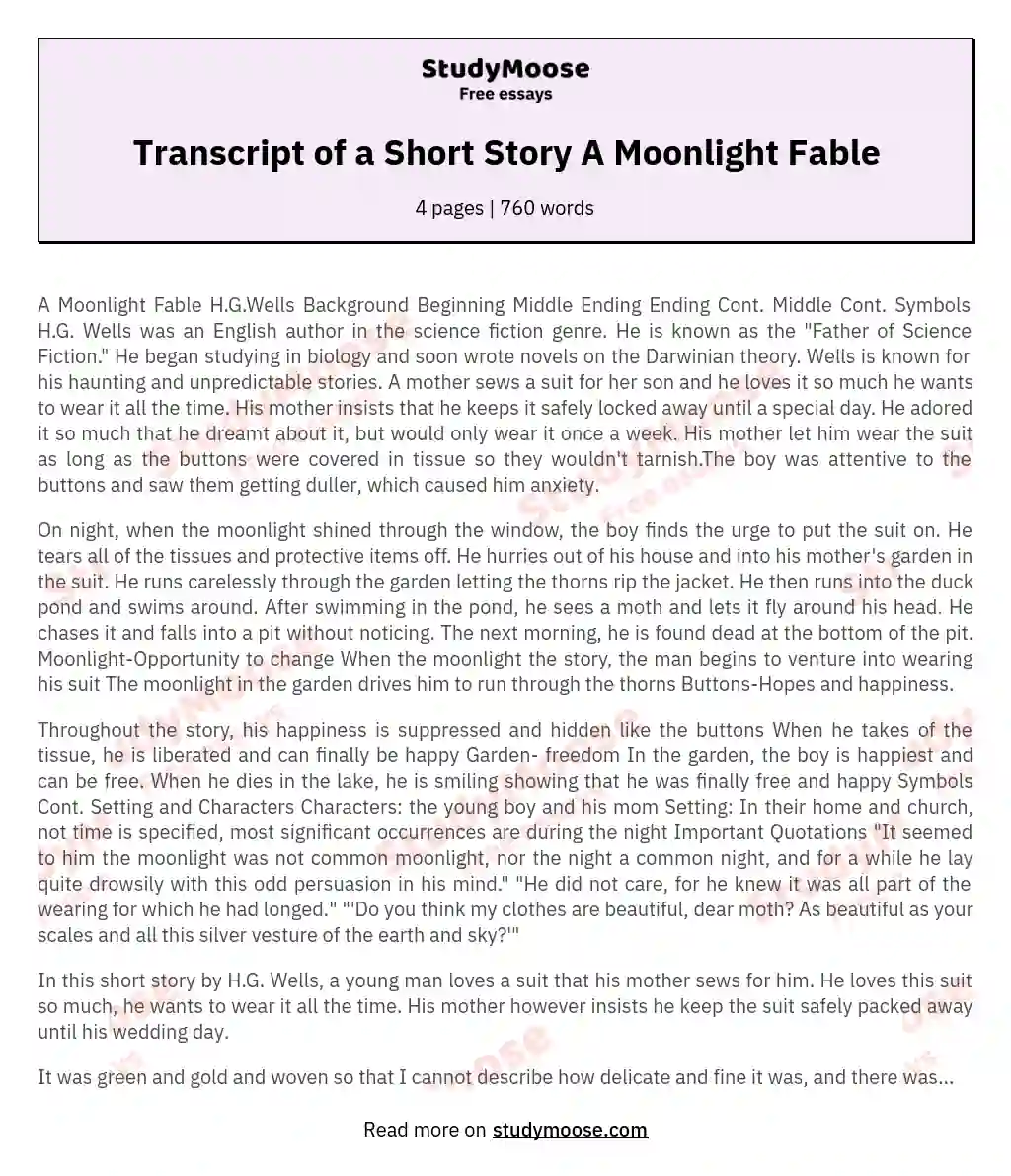 Transcript of a Short Story A Moonlight Fable