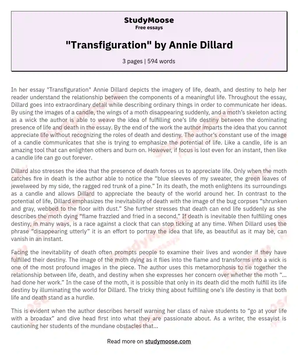 "Transfiguration" by Annie Dillard essay