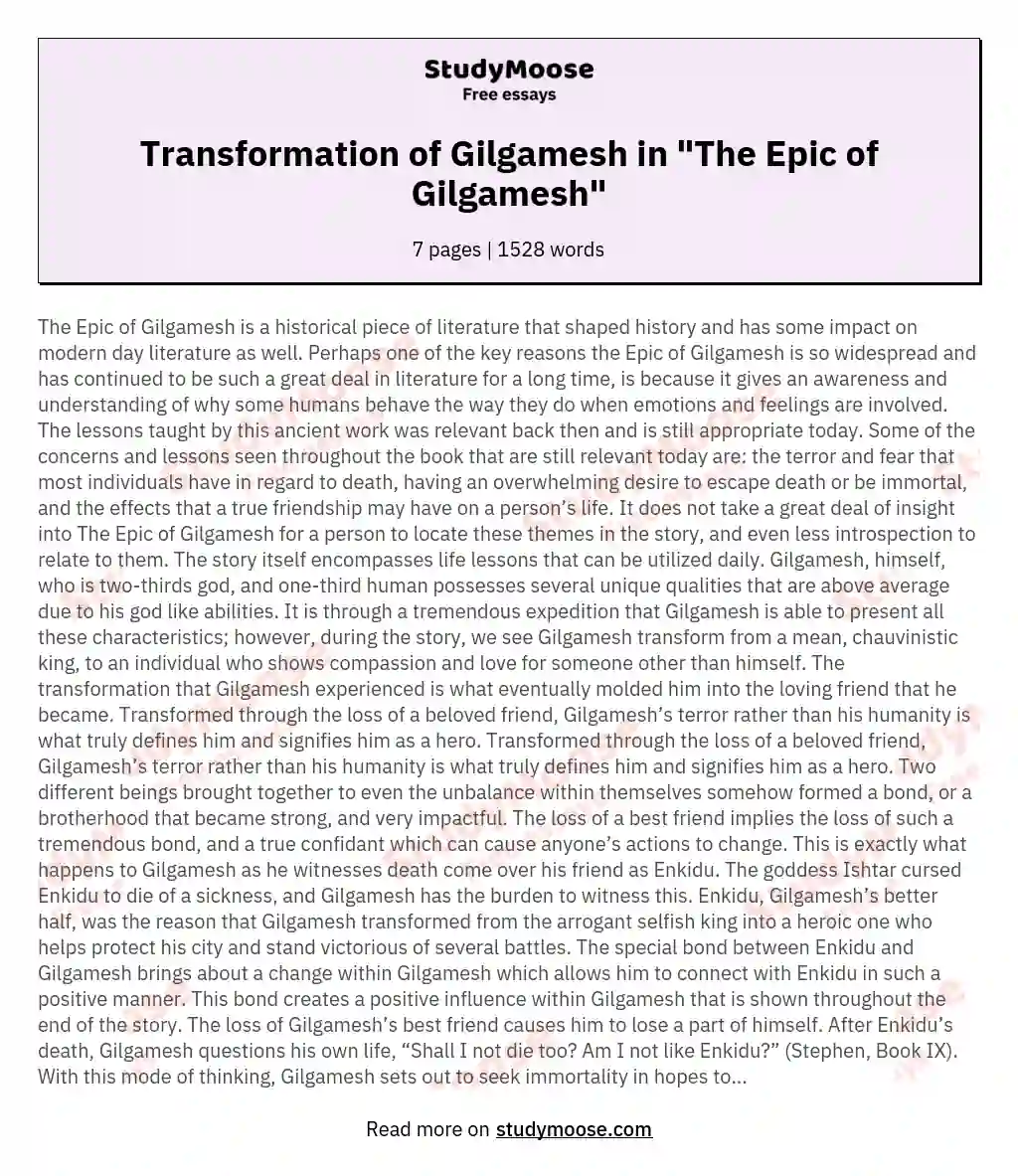 Transformation of Gilgamesh in "The Epic of Gilgamesh"