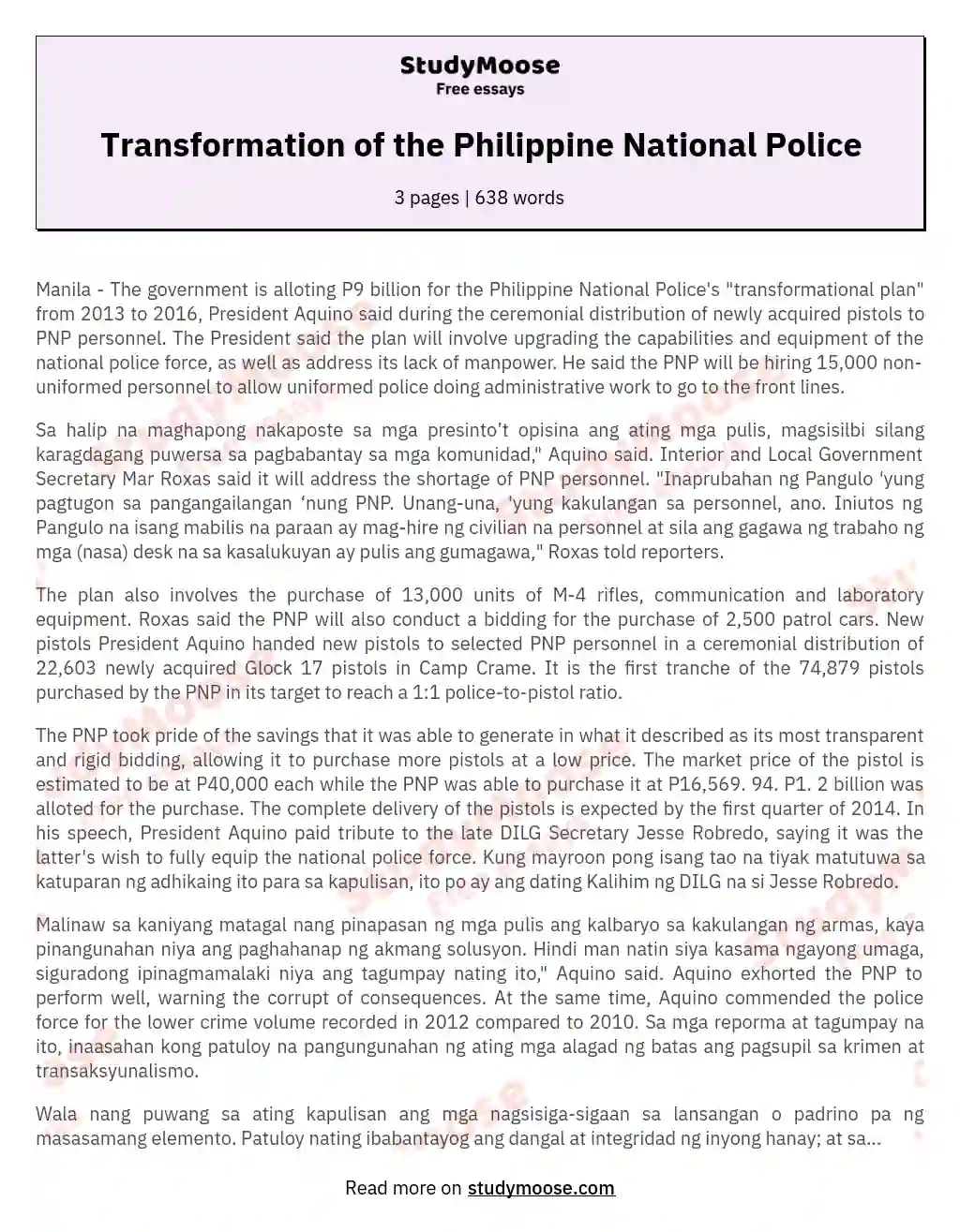 Transformation of the Philippine National Police essay