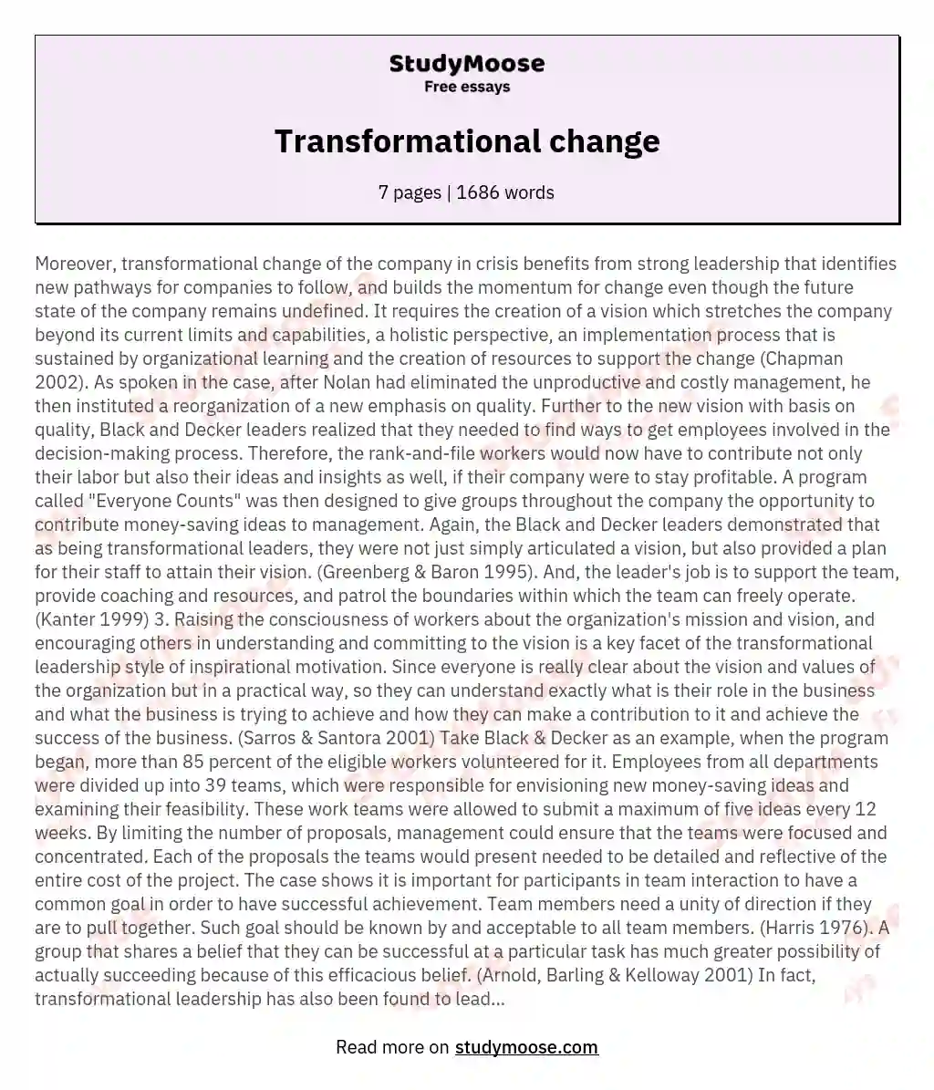 Transformational change essay