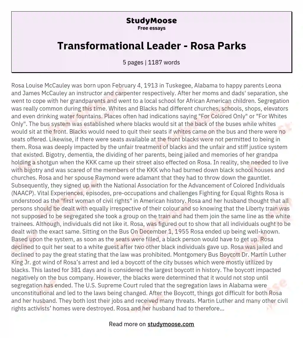 Transformational Leader - Rosa Parks