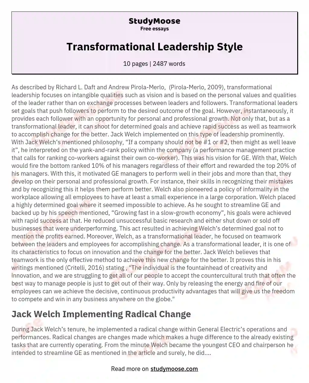 Transformational Leadership Style essay