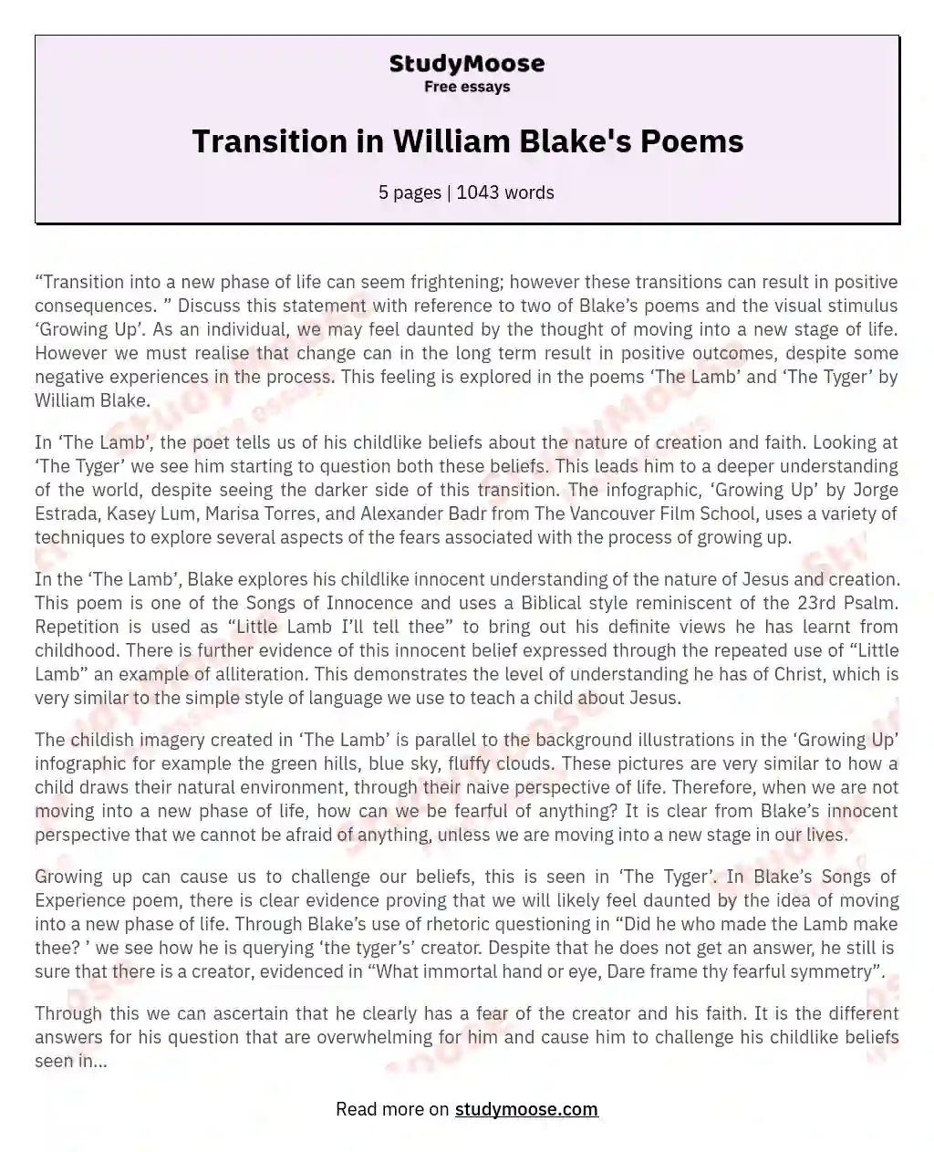 Transition in William Blake's Poems essay