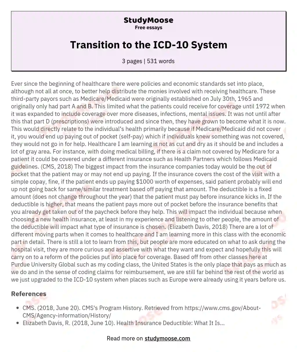 Transition to the ICD-10 System essay