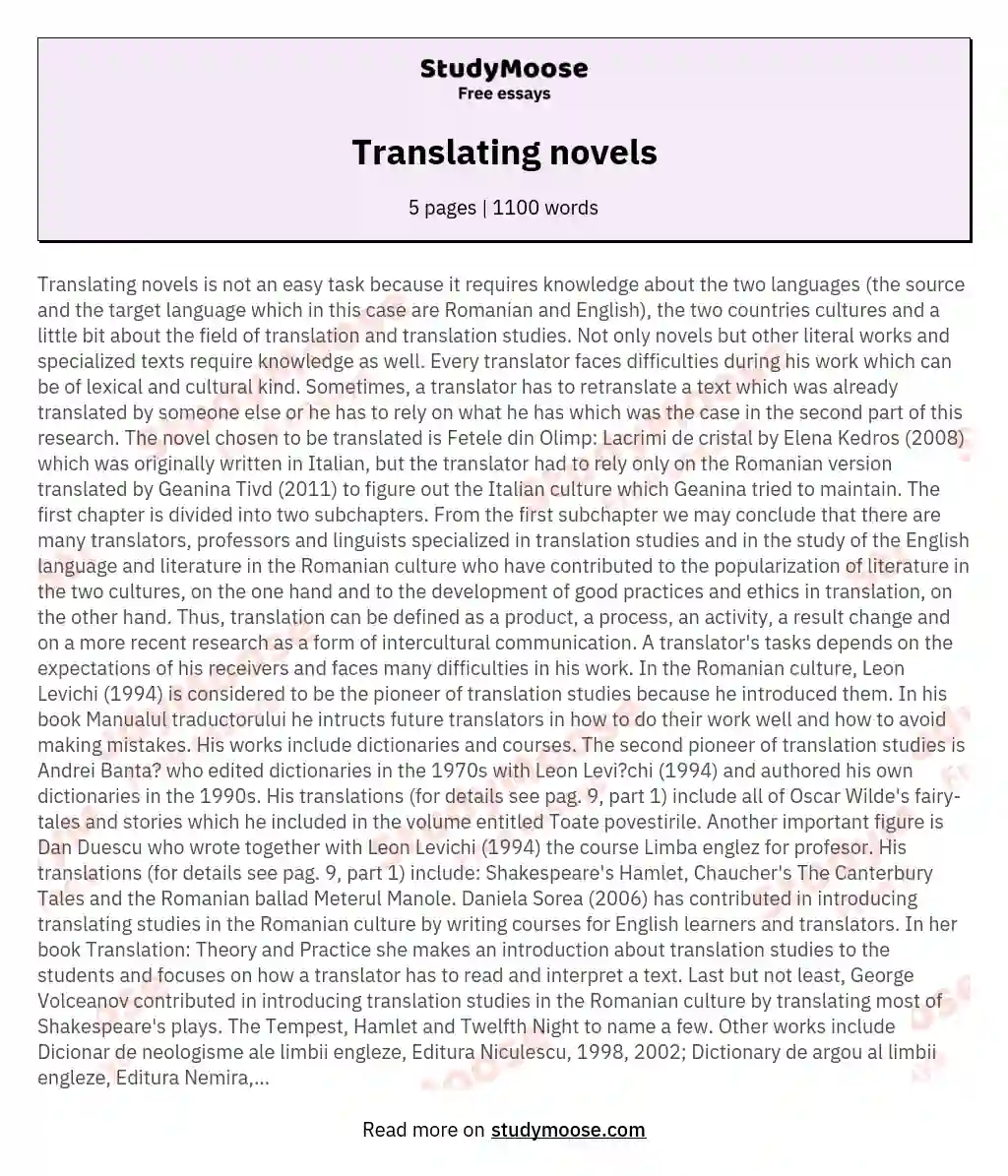 Translating novels essay