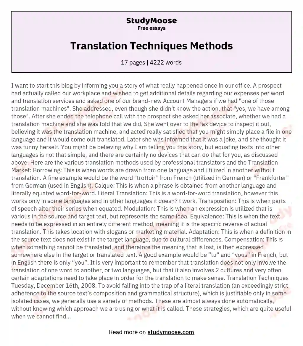 Translation Techniques Methods essay