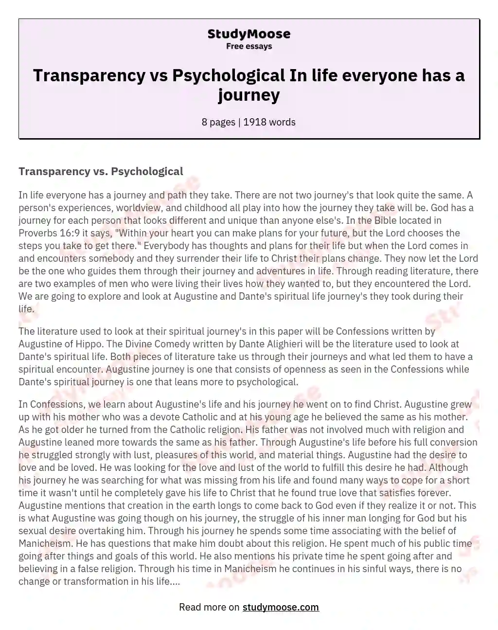 Transparency vs Psychological In life everyone has a journey
