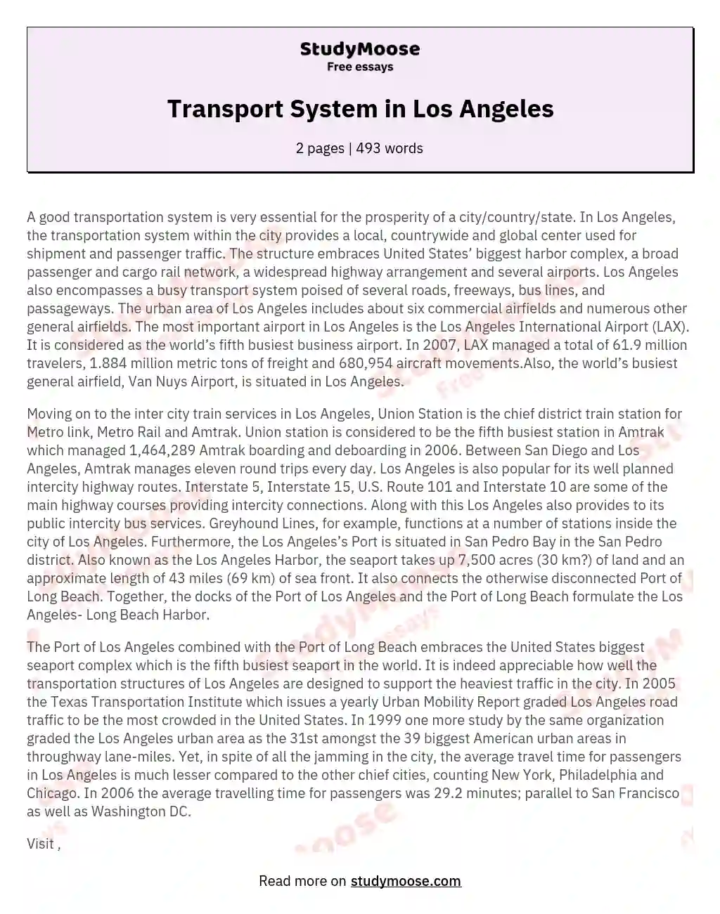 Transport System in Los Angeles