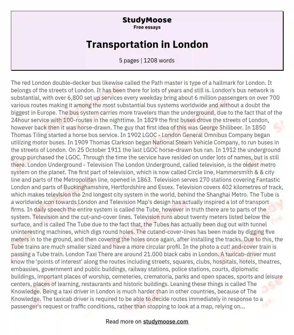 Transportation in London essay
