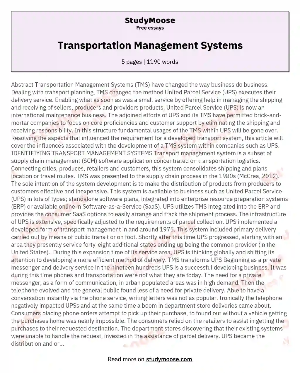 Transportation Management Systems essay