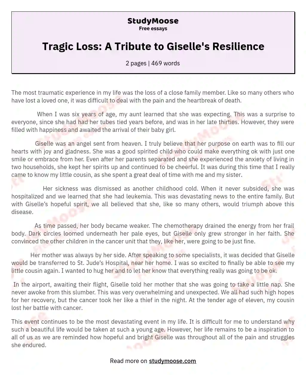 Tragic Loss: A Tribute to Giselle's Resilience essay