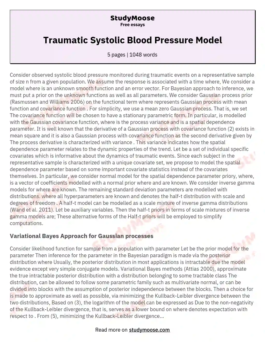 Traumatic Systolic Blood Pressure Model essay