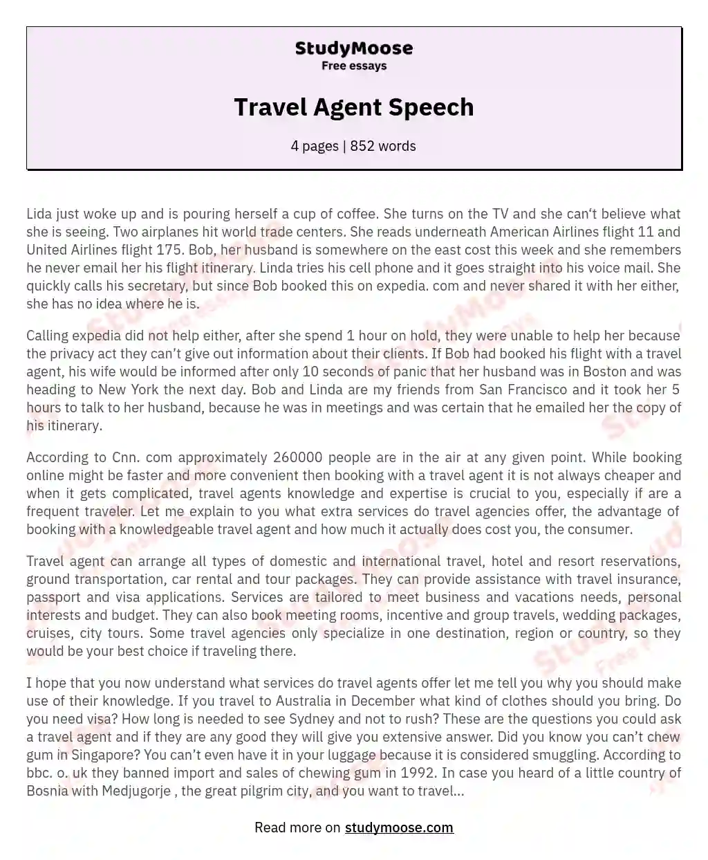 Travel Agent Speech