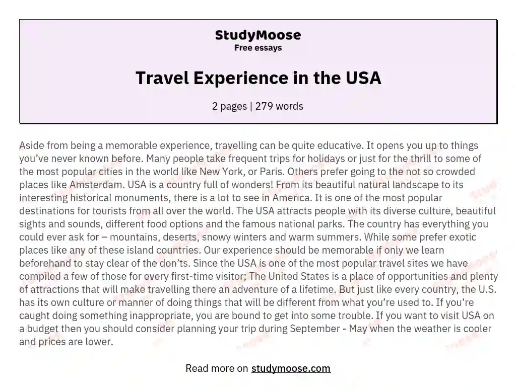 Travel Experience in the USA essay
