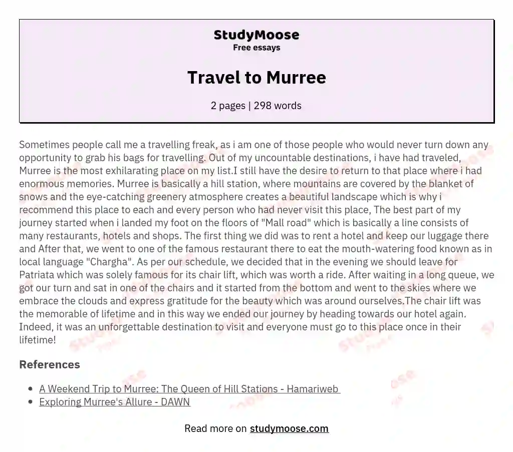 Travel to Murree essay