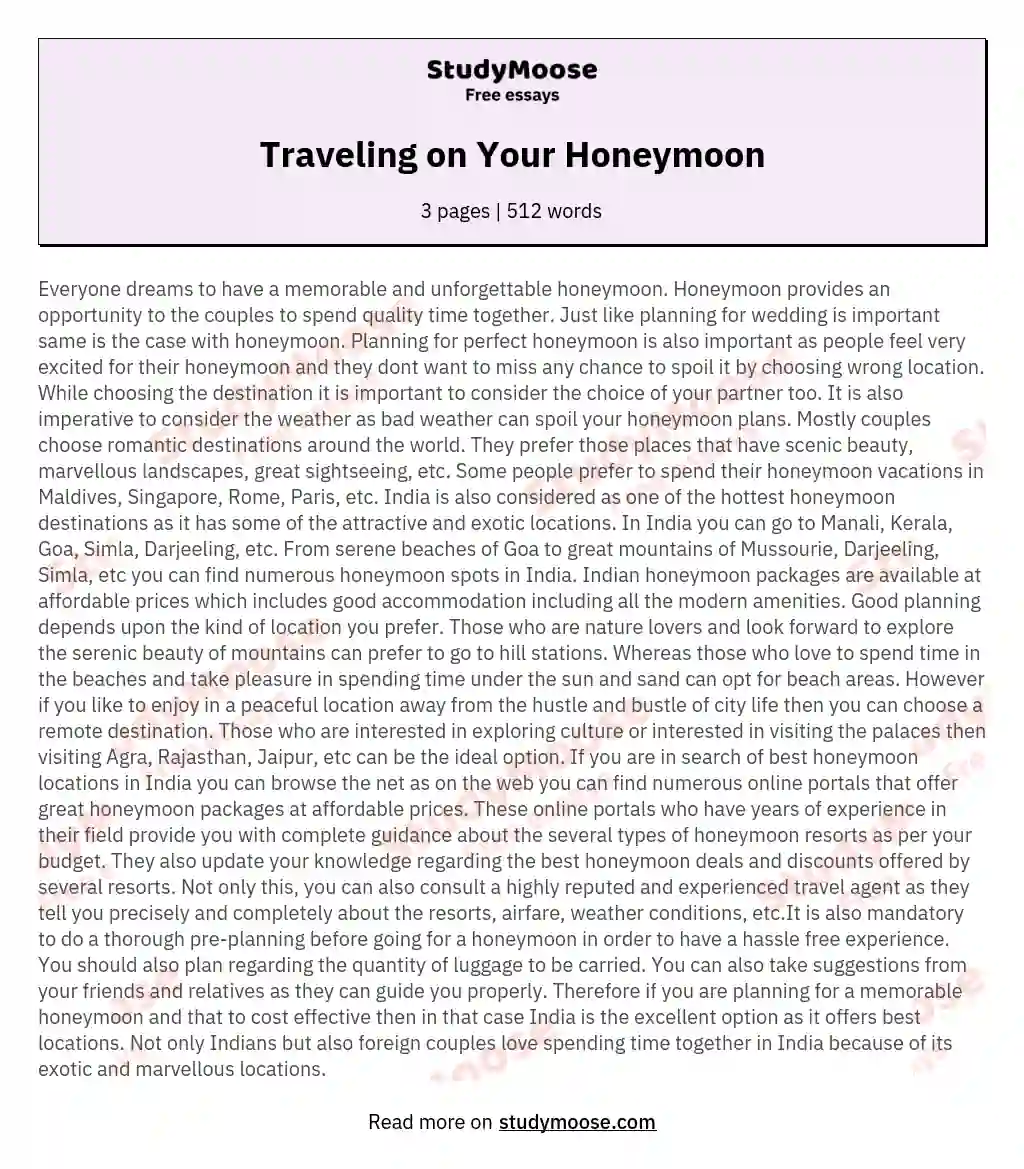 Traveling on Your Honeymoon essay