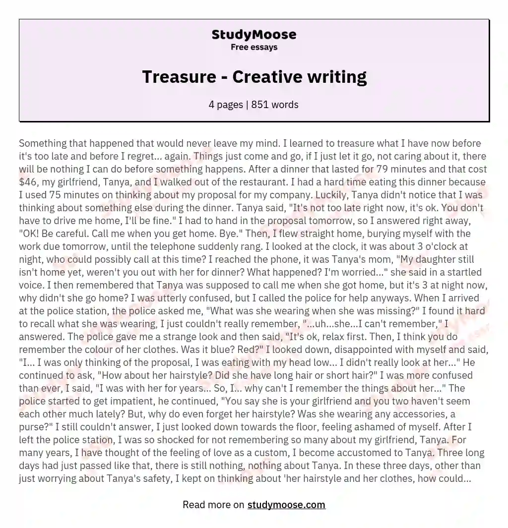 Treasure - Creative writing essay