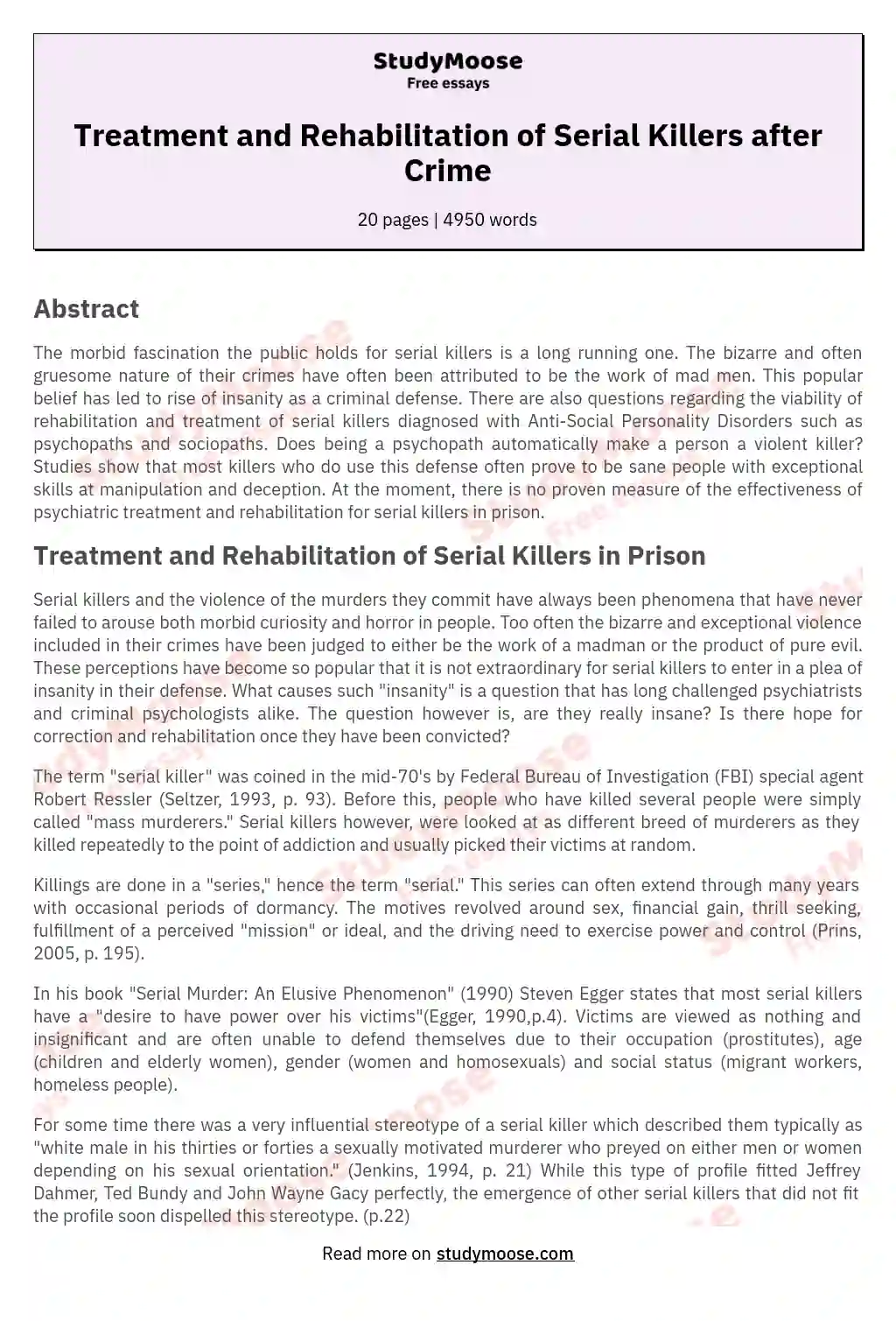 Treatment and Rehabilitation of Serial Killers after Crime