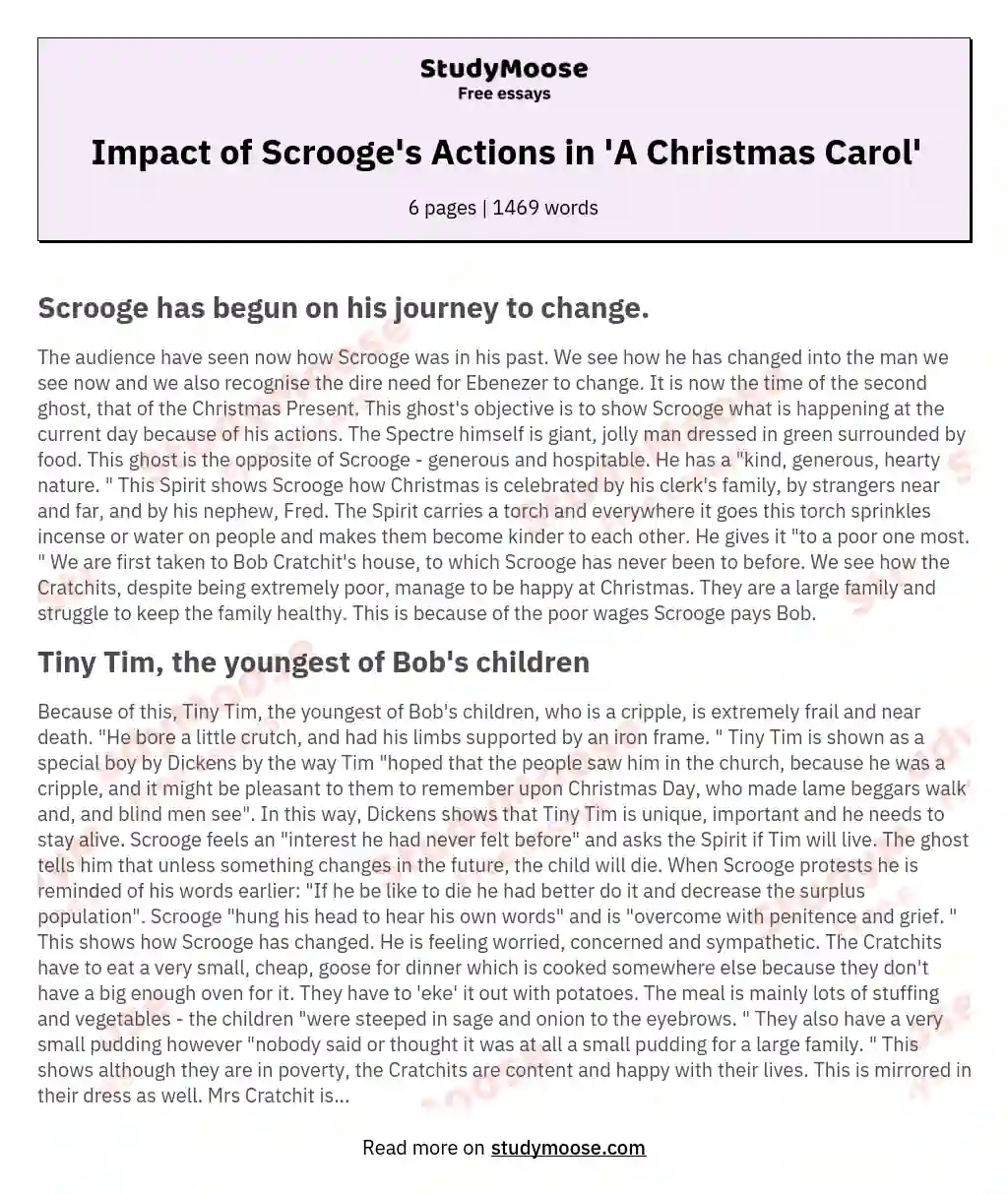Impact of Scrooge's Actions in 'A Christmas Carol' essay