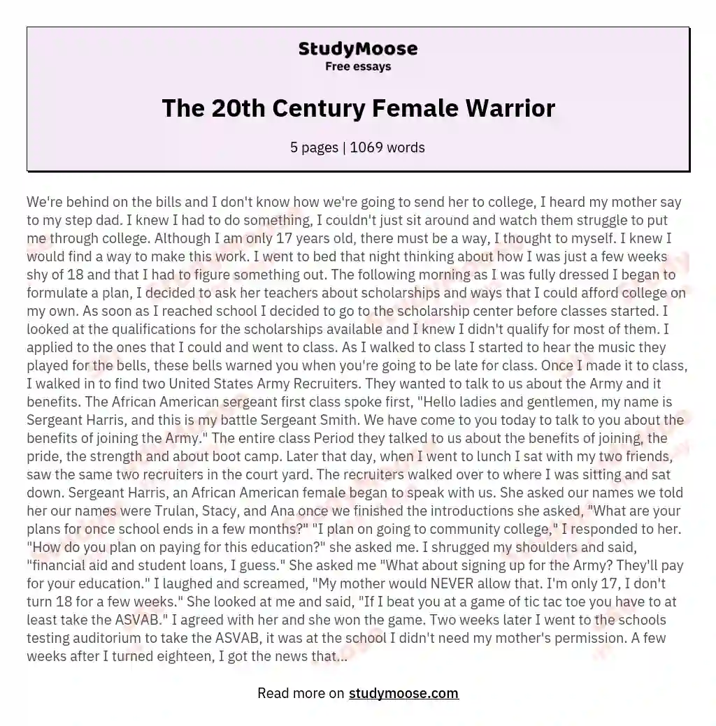 The 20th Century Female Warrior essay