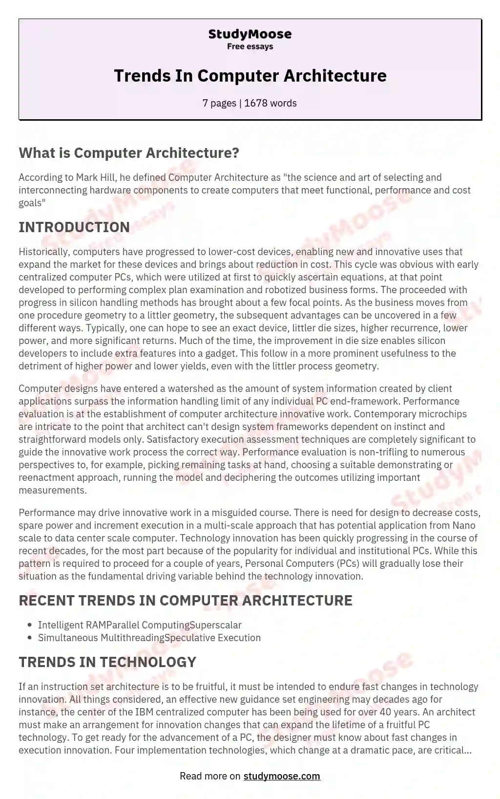 Trends In Computer Architecture essay