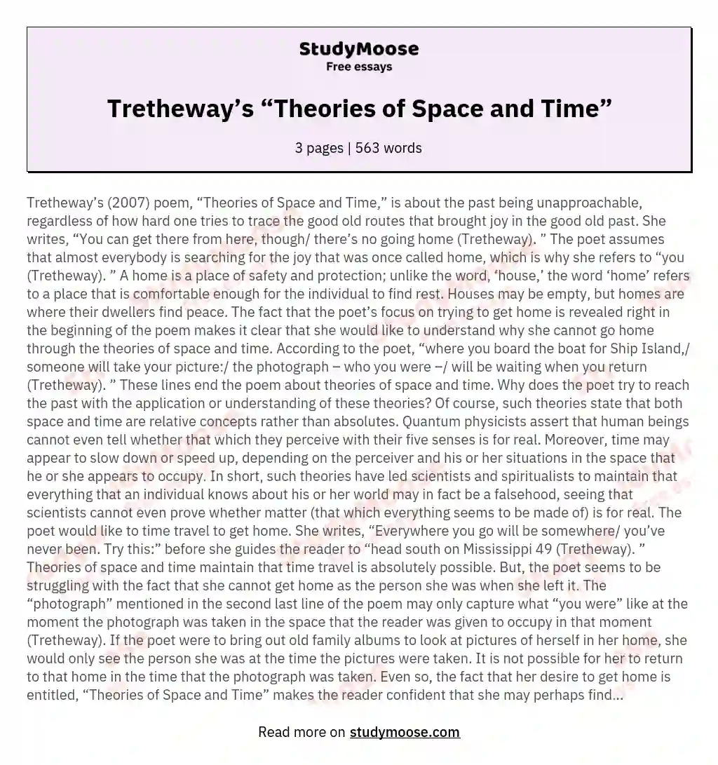 Tretheway’s “Theories of Space and Time” essay