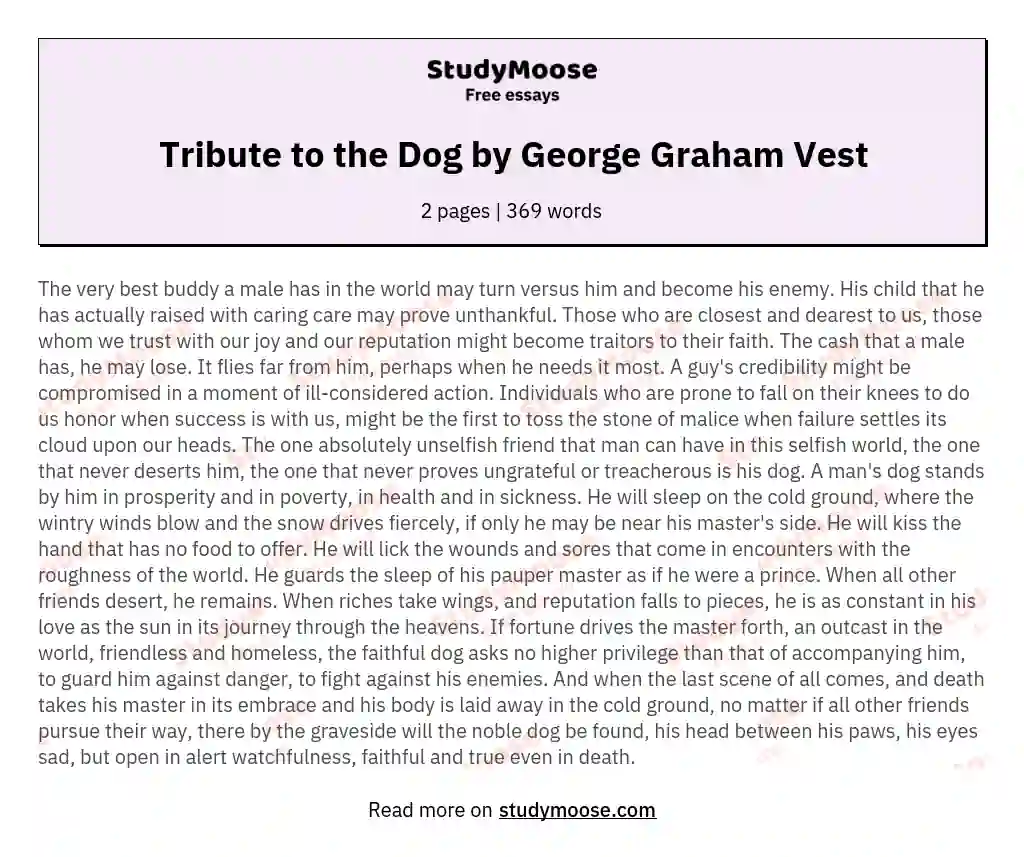 Tribute to the Dog by George Graham Vest essay