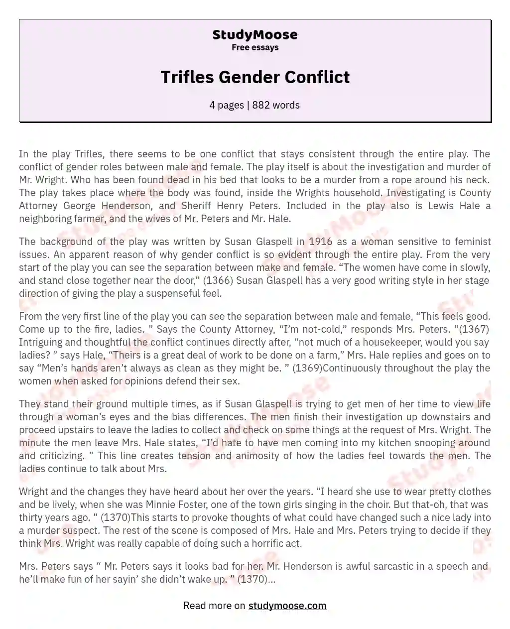 Trifles Gender Conflict essay
