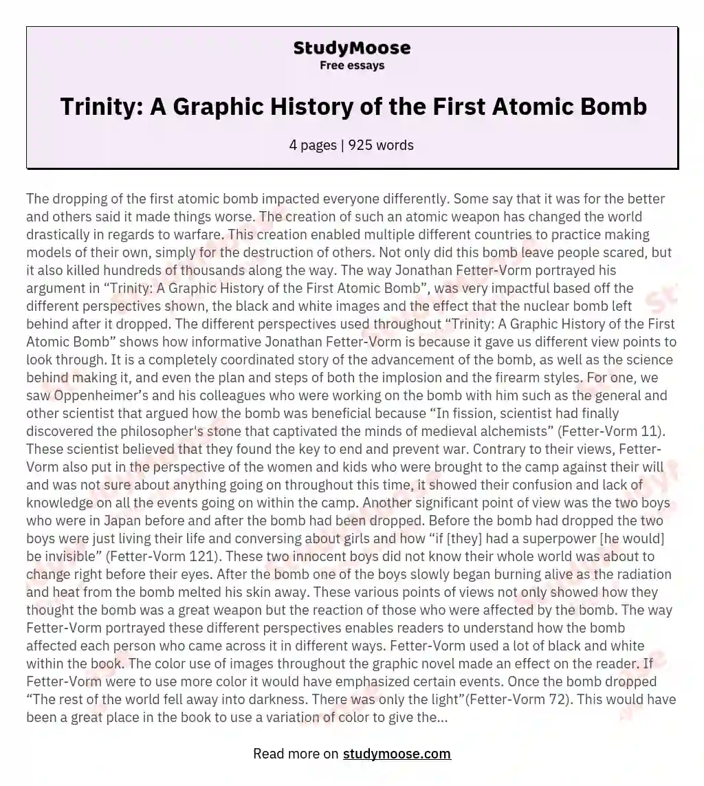Trinity: A Graphic History of the First Atomic Bomb essay