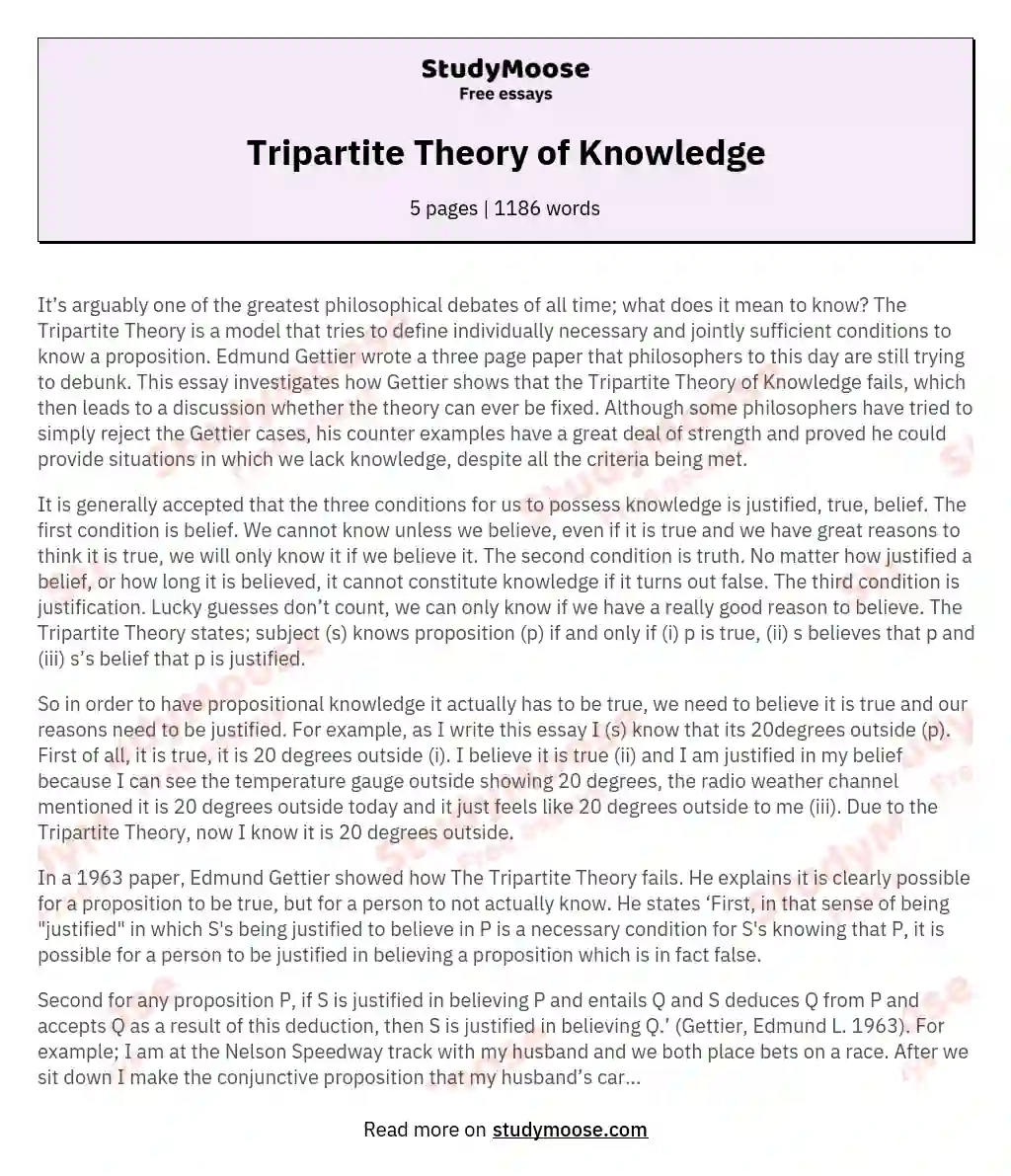 Tripartite Theory of Knowledge essay