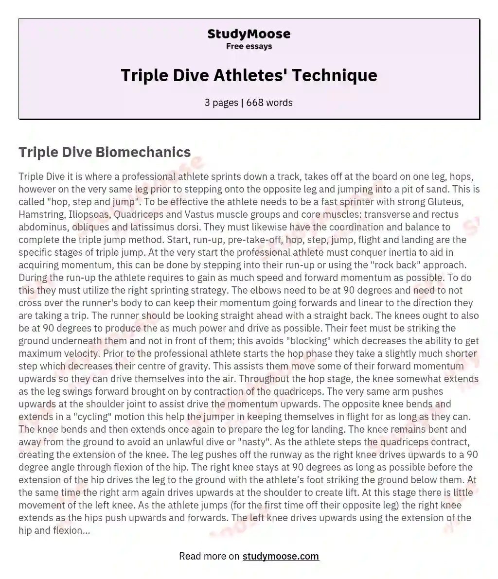 Triple Dive Athletes' Technique essay