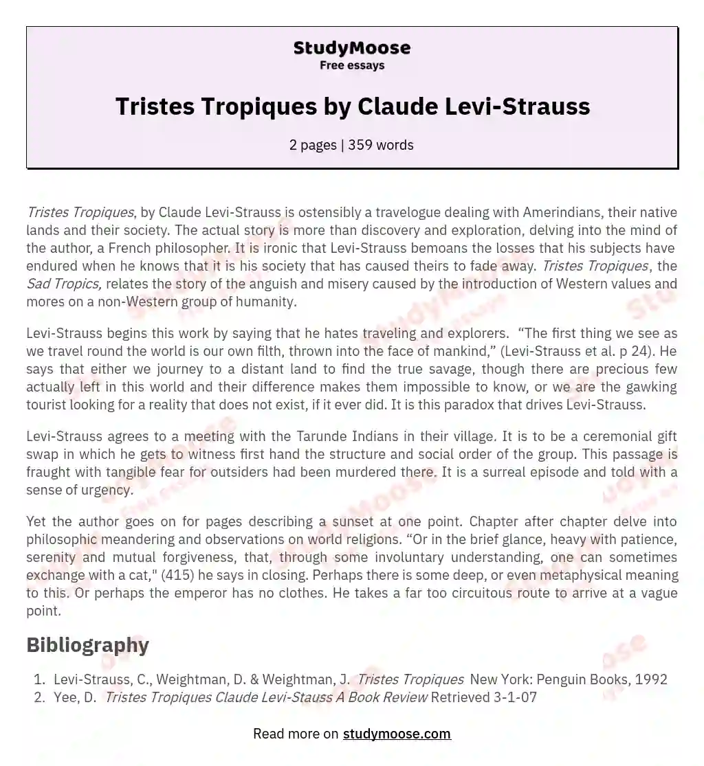 Tristes Tropiques by Claude Levi-Strauss