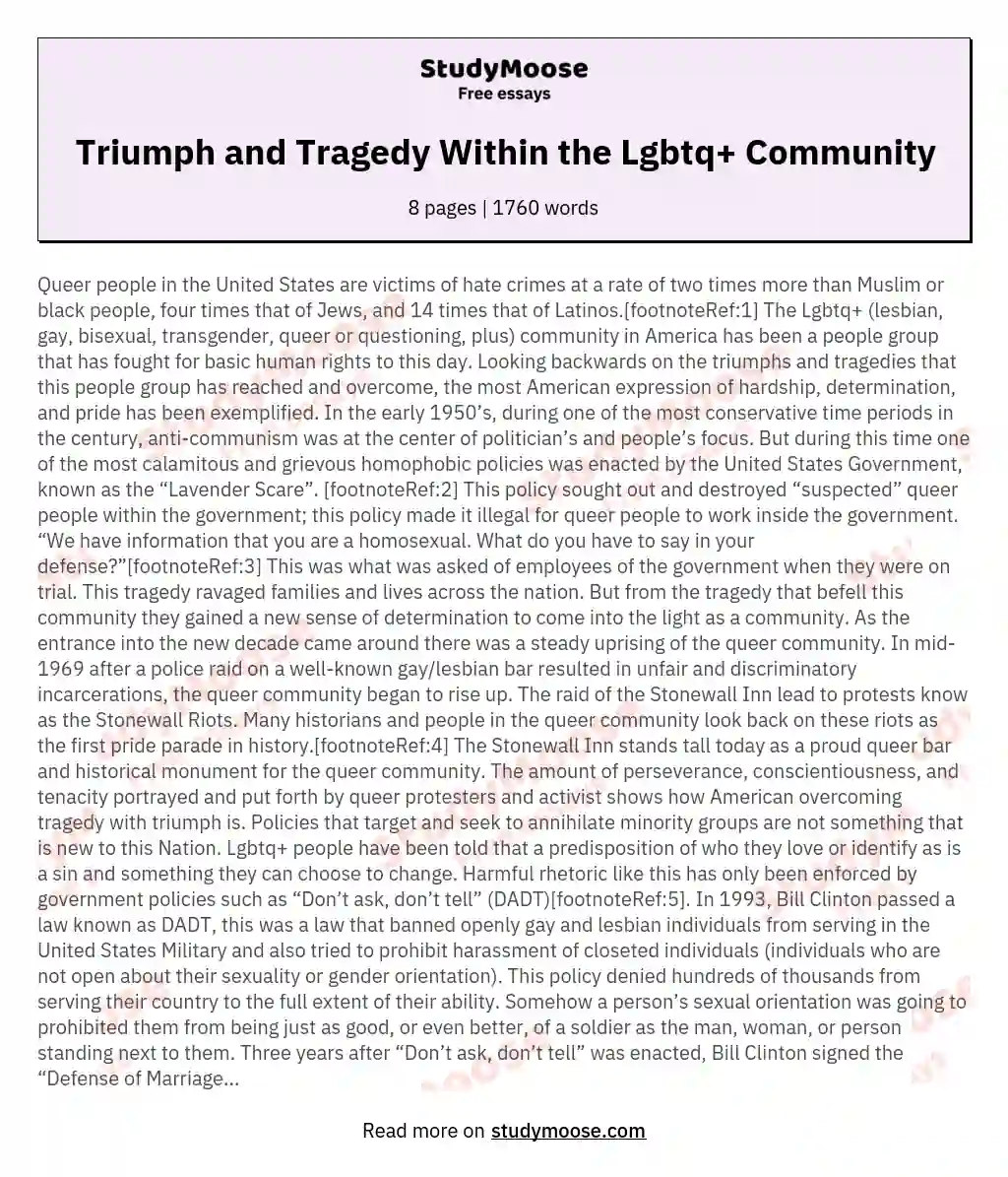 Triumph and Tragedy Within the Lgbtq+ Community essay