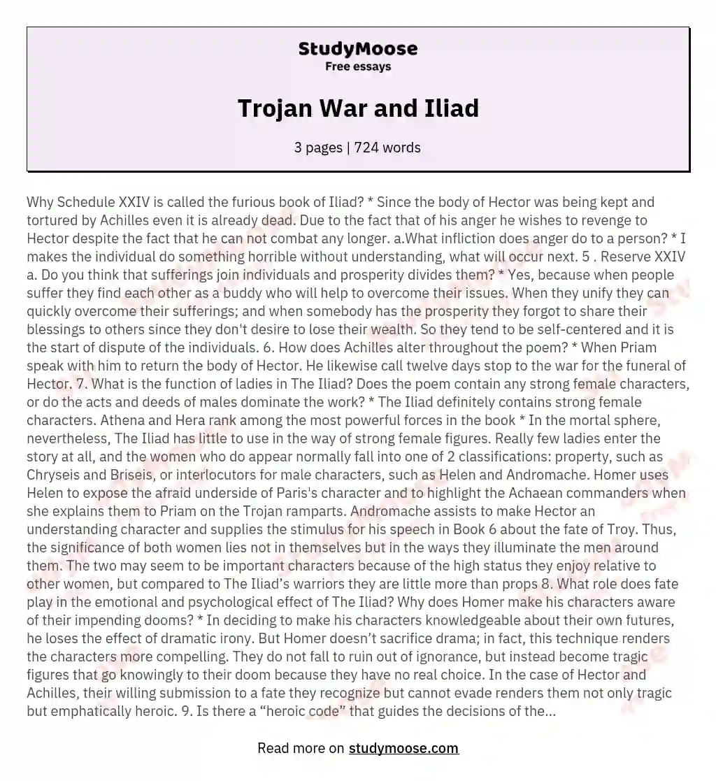 Trojan War and Iliad