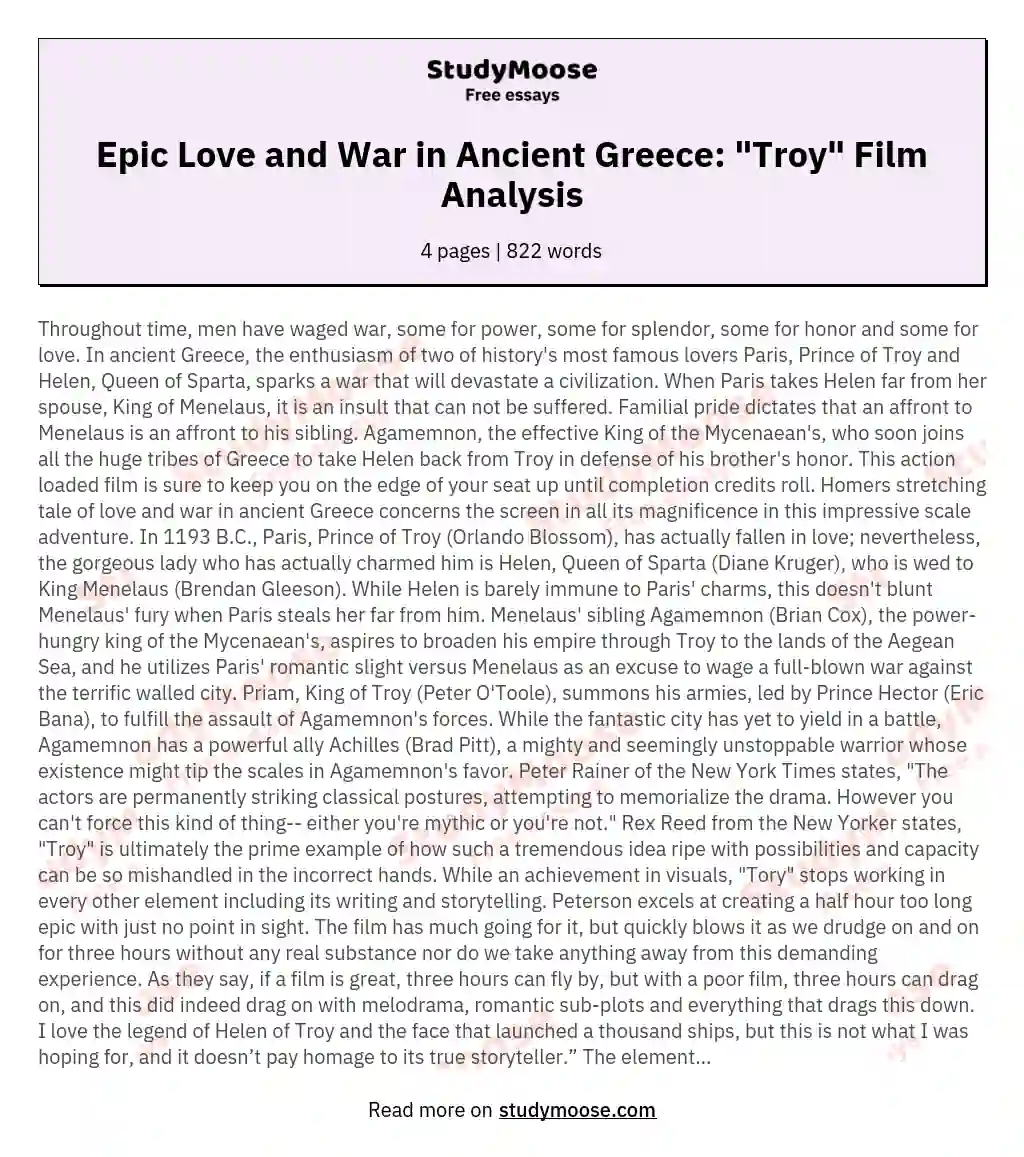 troy film review essay