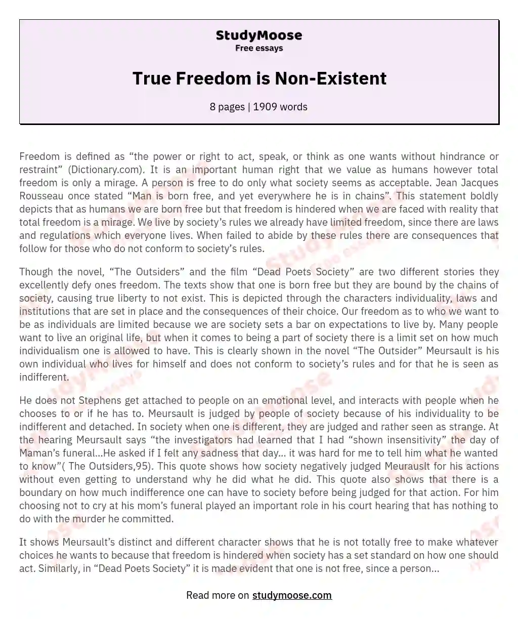 True Freedom is Non-Existent essay